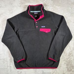 Patagonia Lightweight Synchilla Snap-T Fleece Pullover Women's L Black Pink Trim
